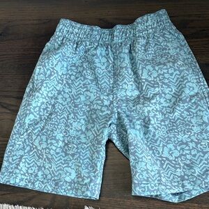 Faherty Light Blue and White Floral Swim Trunks
